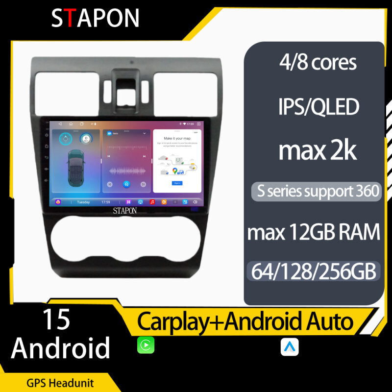 STAPON 9inch for Subaru forester 2013-2015 android16 64 128 256GB QLED IPS carplay android auto OCTA CORE DSP 4G 360camera dashcam car stereo HEAD UNIT plug play with WiFi Bluetooth GPS FM AM rear view