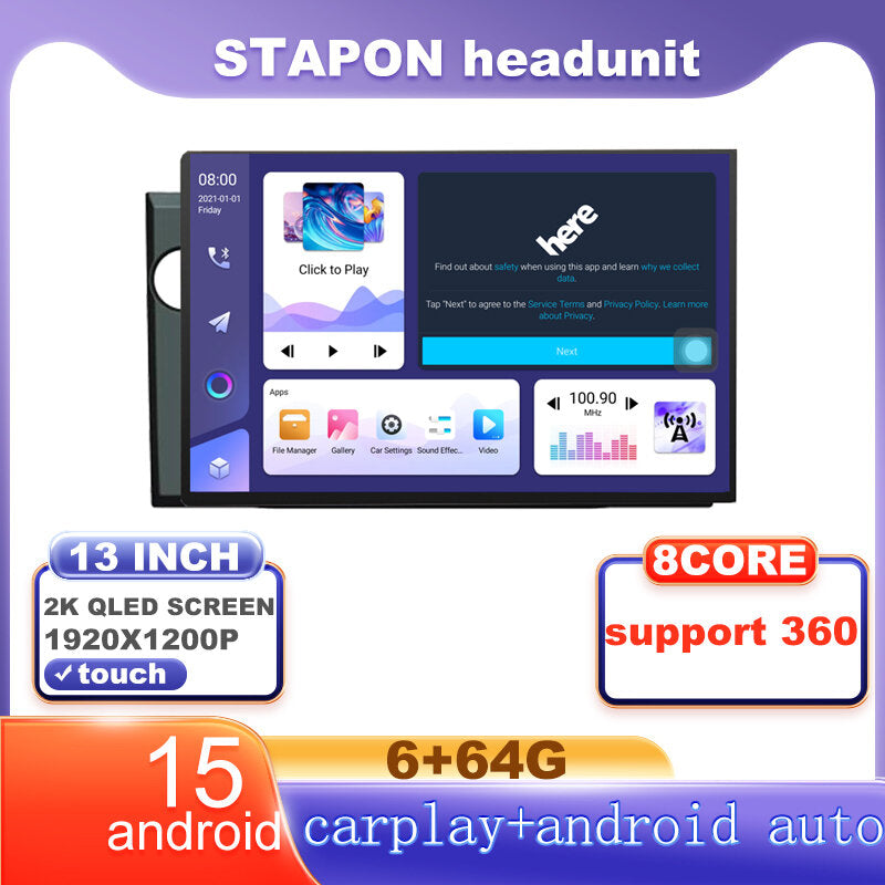 STAPON 13inch 64GB 128GB for honda brv 2017-2022 android16 1920x1200p 2k screen carplay android auto OCTA CORE support 360camera car android headunit car android stereo WiFi Bluetooth 5.0 GPS FM rear view S133