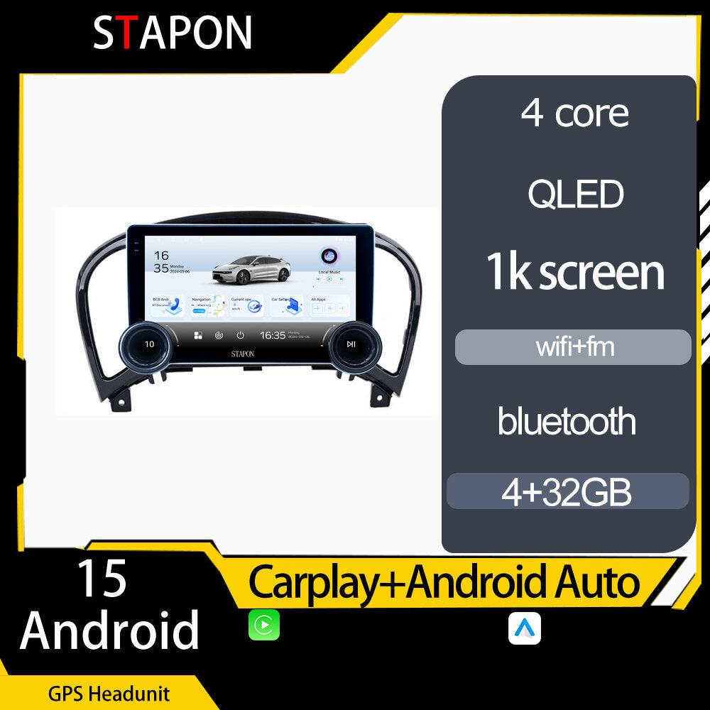 STAPON 10.5inch 4+32GB for nissan juke android16 carplay android auto 2.5D qled 1k SCREEN quad CORE car android head unit stereo WiFi Bluetooth GPS FM rear view S105