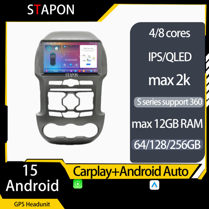 STAPON 9inch for ford ranger 2009-2015 64 128 256GB 2k QLED IPS android16 voice command carplay android auto OCTA CORE DSP 4G LTE 360camera dashcam car stereo android HEAD UNIT plug play WiFi Bluetooth GPS FM AM