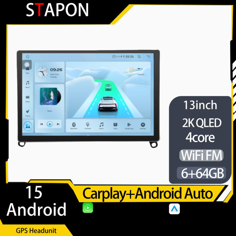 STAPON 13inch 64GB 128GB for hiace commuter 2019-2021 android16 2k 1920x1200p screen carplay android auto 2.5D qled SCREEN quad CORE car android headunit car android stereo WiFi Bluetooth 5.0 GPS FM rear view S132