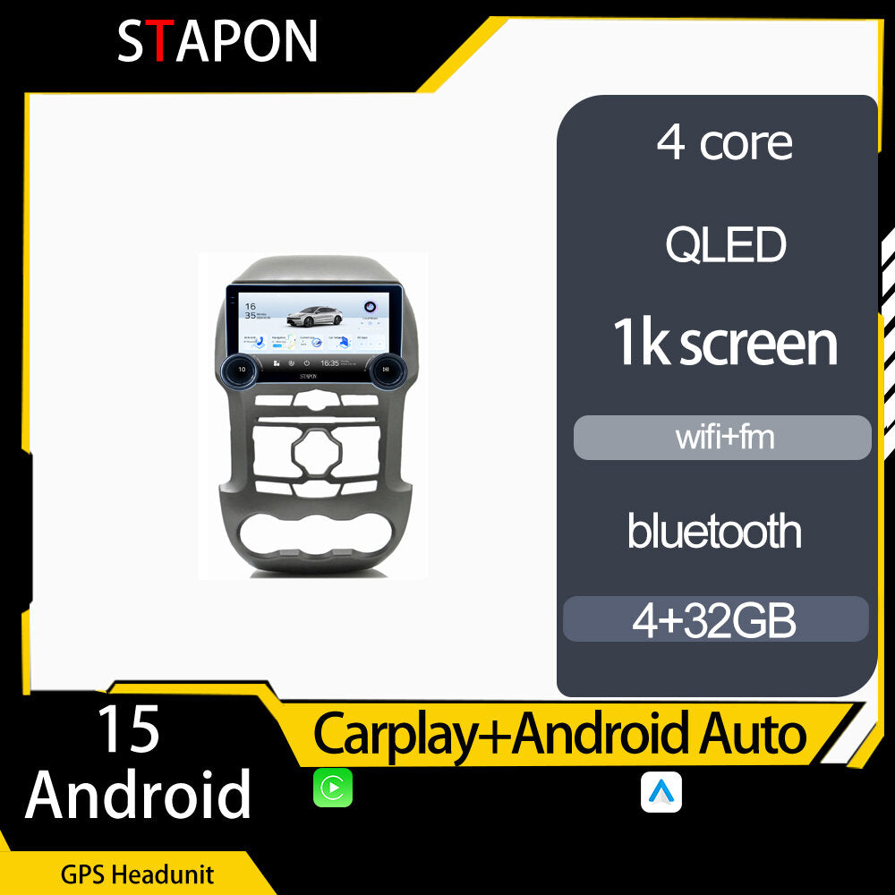 STAPON 10.5inch 4+32GB for ford ranger 2009-2015 android16 carplay android auto 2.5D qled 1k SCREEN quad CORE car android head unit stereo WiFi Bluetooth GPS FM rear view S105
