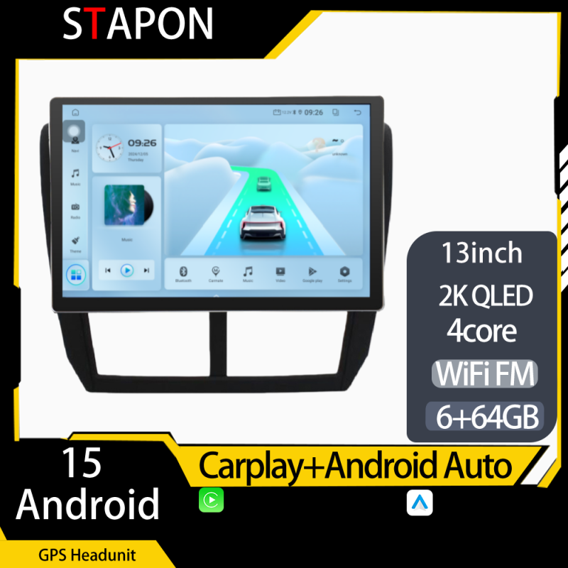 STAPON 13inch 64GB 128GB for forester 2008-2012 android16 2k 1920x1200p screen carplay android auto 2.5D qled SCREEN quad CORE car android headunit car android stereo WiFi Bluetooth 5.0 GPS FM rear view S132