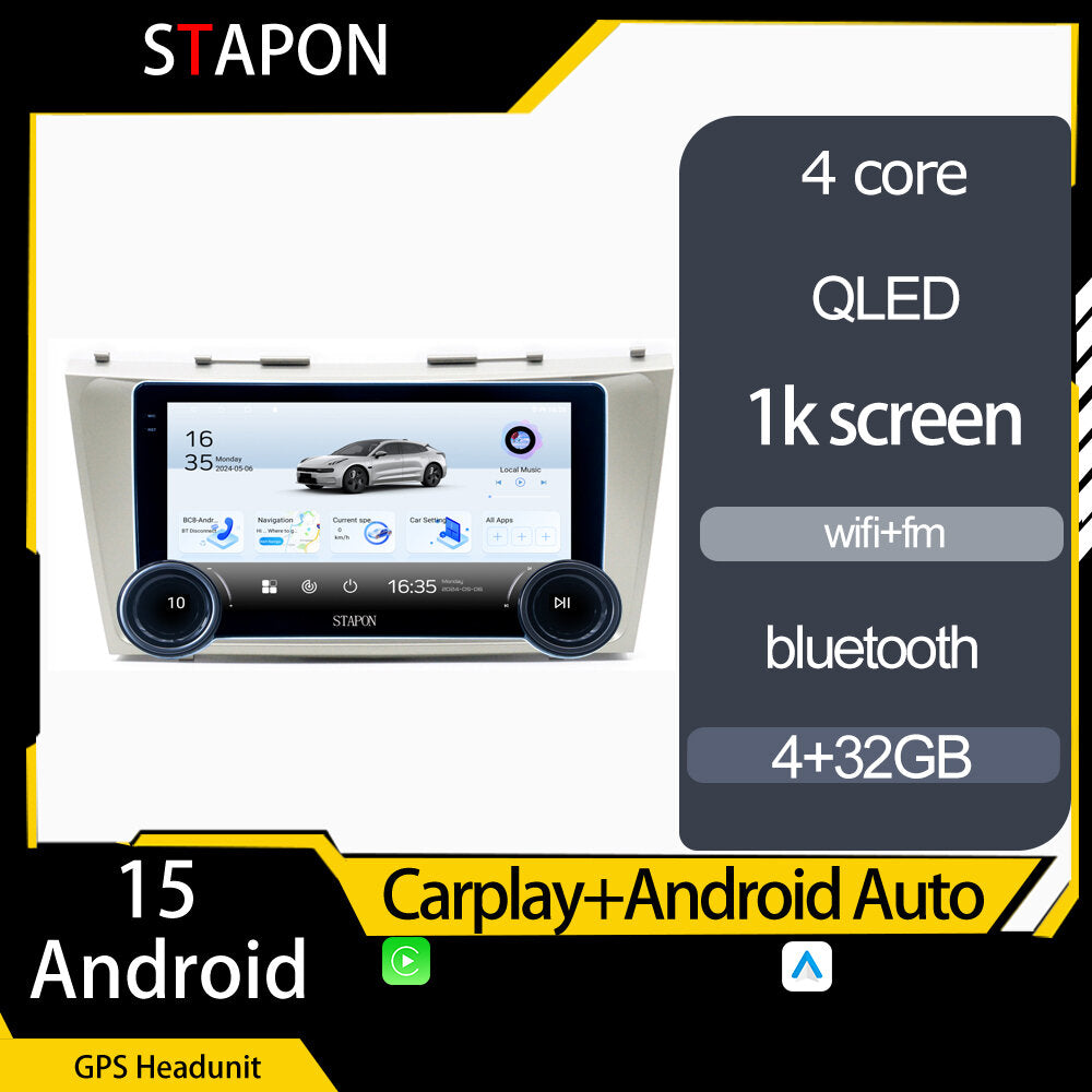 STAPON 10.5inch 4+32GB for toyota camry 2006-2011 android16 carplay android auto 2.5D qled 1k SCREEN quad CORE car android head unit stereo WiFi Bluetooth GPS FM rear view S105
