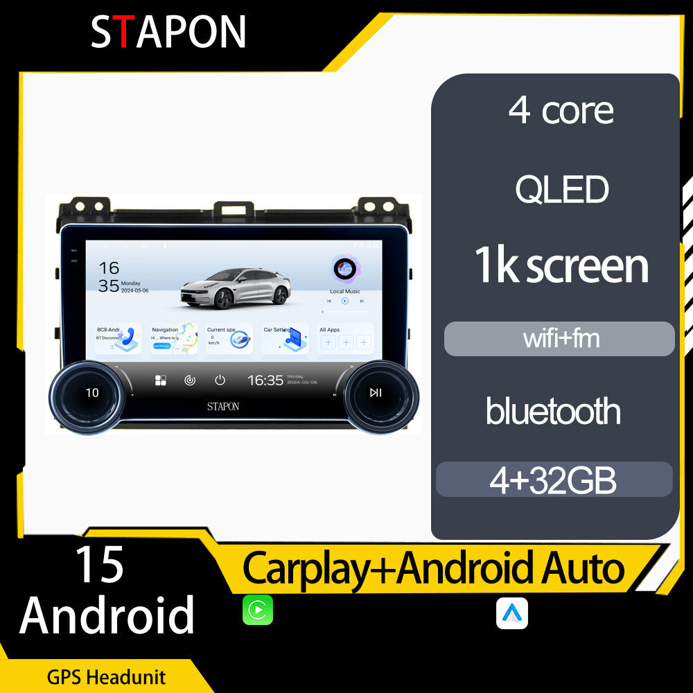 STAPON 10.5inch 4+32GB for toyota prado 2004-2008 android16 carplay android auto 2.5D qled 1k SCREEN quad CORE car android head unit stereo WiFi Bluetooth GPS FM rear view S105