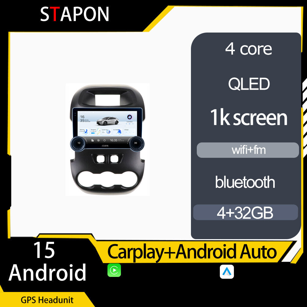 STAPON 10.5inch 4+32GB for ford ranger 2009-2015b android16 carplay android auto 2.5D qled 1k SCREEN quad CORE car android head unit stereo WiFi Bluetooth GPS FM rear view S105