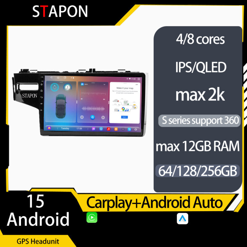 STAPON 10inch for honda jazz 2014-2021 64 128 256GB android16 2k QLED IPS voice command DSP 4G LTE carplay android auto 360camera dashcam car android HEAD UNIT plug play stereo WiFi Bluetooth GPS AM FM