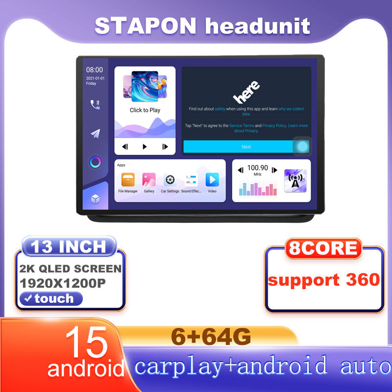STAPON 13inch 6+64G for nissan nv350 android16 1920x1200p 2k screen carplay android auto OCTA CORE support 360camera car android headunit car android stereo WiFi Bluetooth 5.0 GPS FM rear view S133