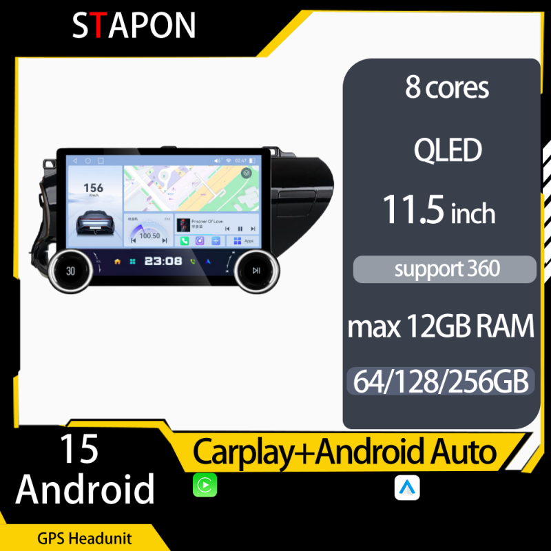 STAPON 11.5inch 64GB 128GB for TOYOTA HILUX 2016-2023 android16 1920x1200p 2k screen carplay android auto 8CORE support 360camera car android headunit stereo 4g WiFi Bluetooth 5.0 GPS am FM rear view S115