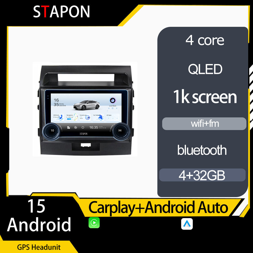 STAPON 10.5inch 4+32GB for toyota land cruiser 200 2008-2015 android16 carplay android auto 2.5D qled 1k SCREEN quad CORE car android head unit stereo WiFi Bluetooth GPS FM rear view S105