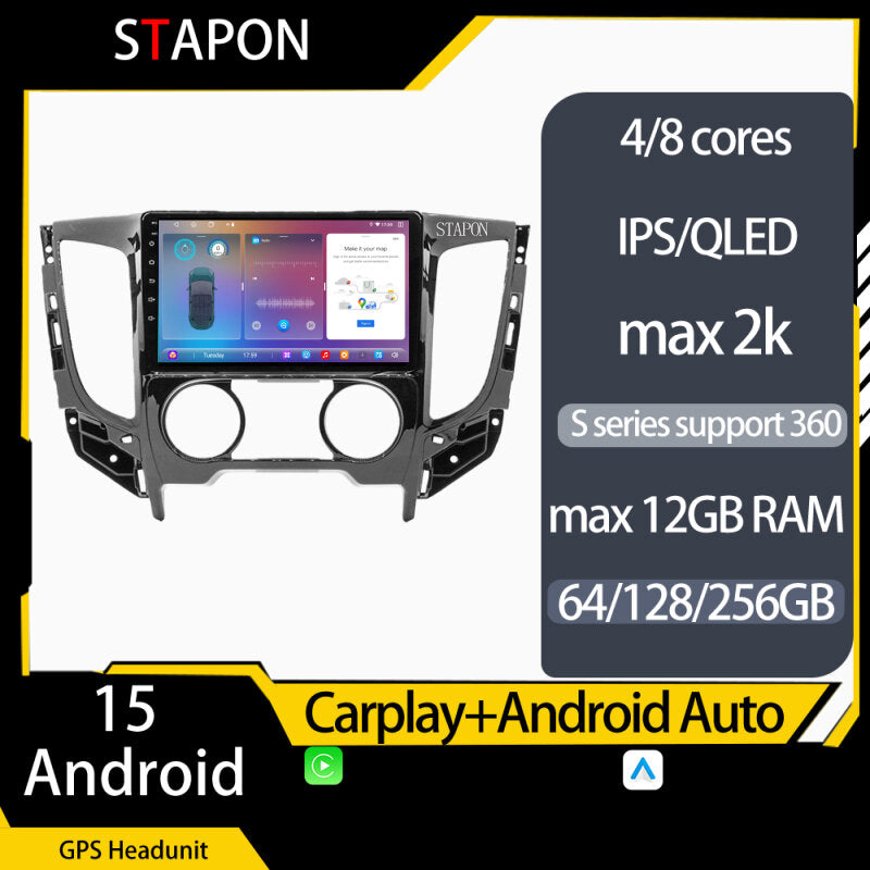 STAPON 9inch for Mitsubishi triton montero 2016-2019 android16 64 128 256GB QLED IPS voice command carplay android auto OCTA CORE DSP 4G LTE 360camera dashcam car stereo navigation HEAD UNITWiFi Bluetooth GPS Manual
