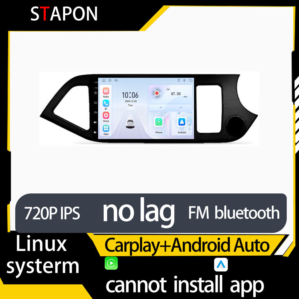 STAPON 9inch for kia picanto 2011-2017 linux mp5 with carplay android auto fm 1280x720p ips screen mirror link touch screen steering control L5