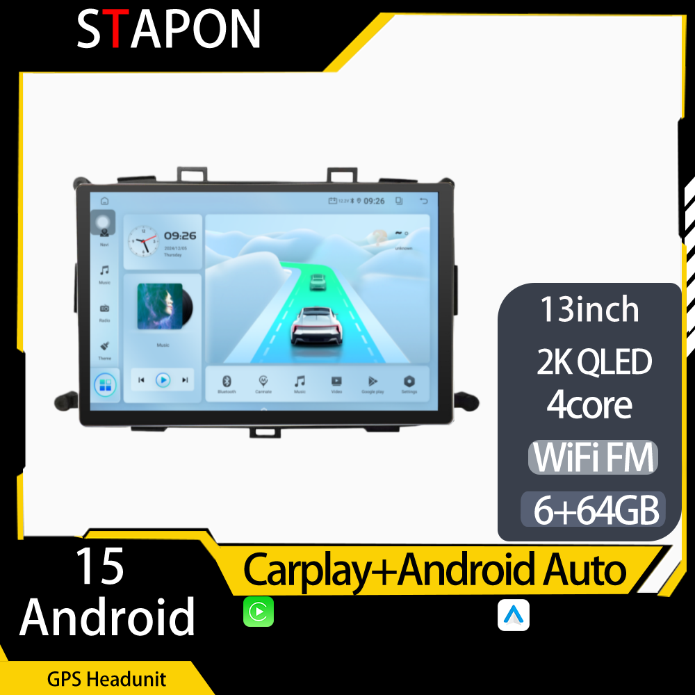 STAPON 13inch 64GB 128GB for kia carens android16 2k 1920x1200p screen carplay android auto 2.5D qled SCREEN quad CORE car android headunit car android stereo WiFi Bluetooth 5.0 GPS FM rear view S132