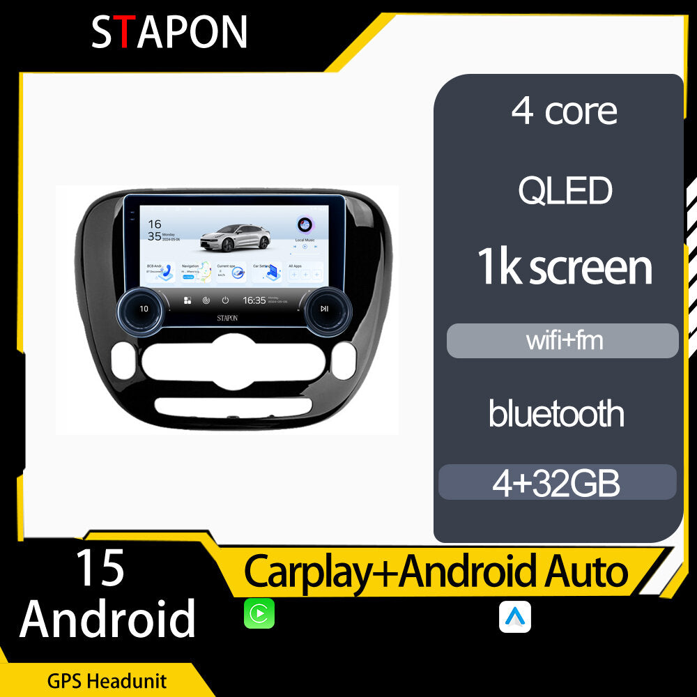 STAPON 10.5inch 4+32GB for kia soul 2014-2018 android16 carplay android auto 2.5D qled 1k SCREEN quad CORE car android head unit stereo WiFi Bluetooth GPS FM rear view S105