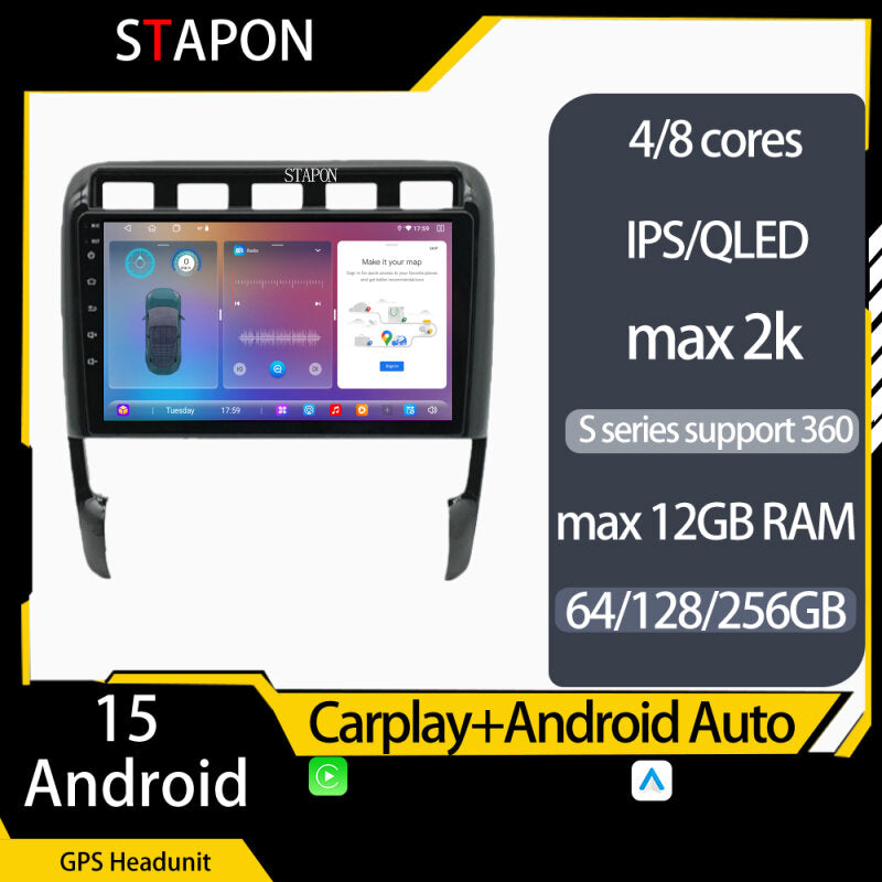 STAPON 9inch for Porsche Cayenne 2002-2010 Android15 64 128 256GB QLED 2k IPS voice command carplay android auto OCTA CORE DSP 4G lte 360camera car stereo navigation HEADUNIT plug play