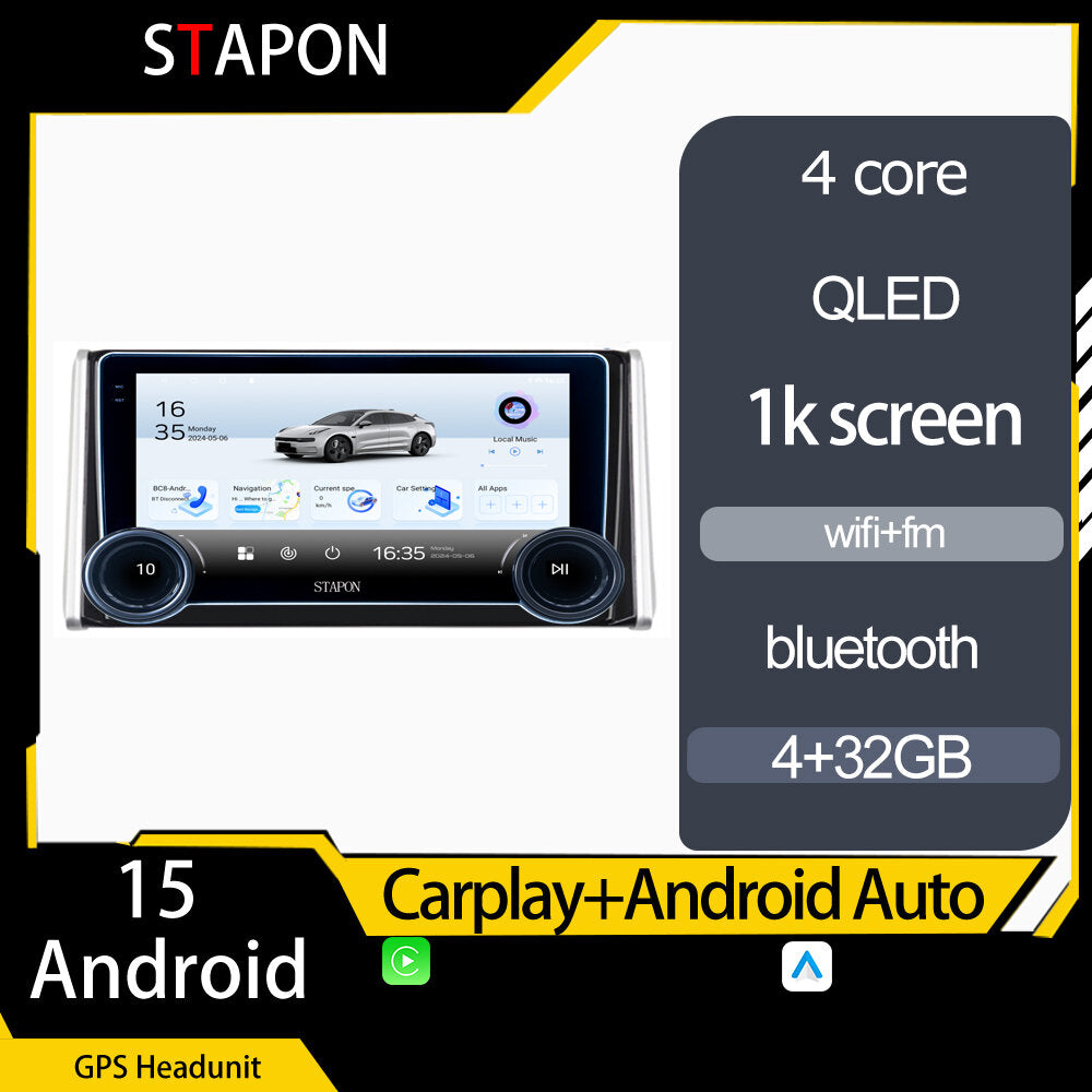 STAPON 10.5inch 4+32GB for toyota rav4 2019-2024 android16 carplay android auto 2.5D qled 1k SCREEN quad CORE car android head unit stereo WiFi Bluetooth GPS FM rear view S105