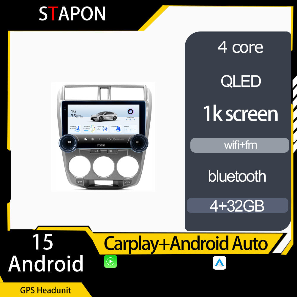 STAPON 10.5inch 4+32GB for honda city 2008-2013 android16 carplay android auto 2.5D qled 1k SCREEN quad CORE car android head unit stereo WiFi Bluetooth GPS FM rear view S105