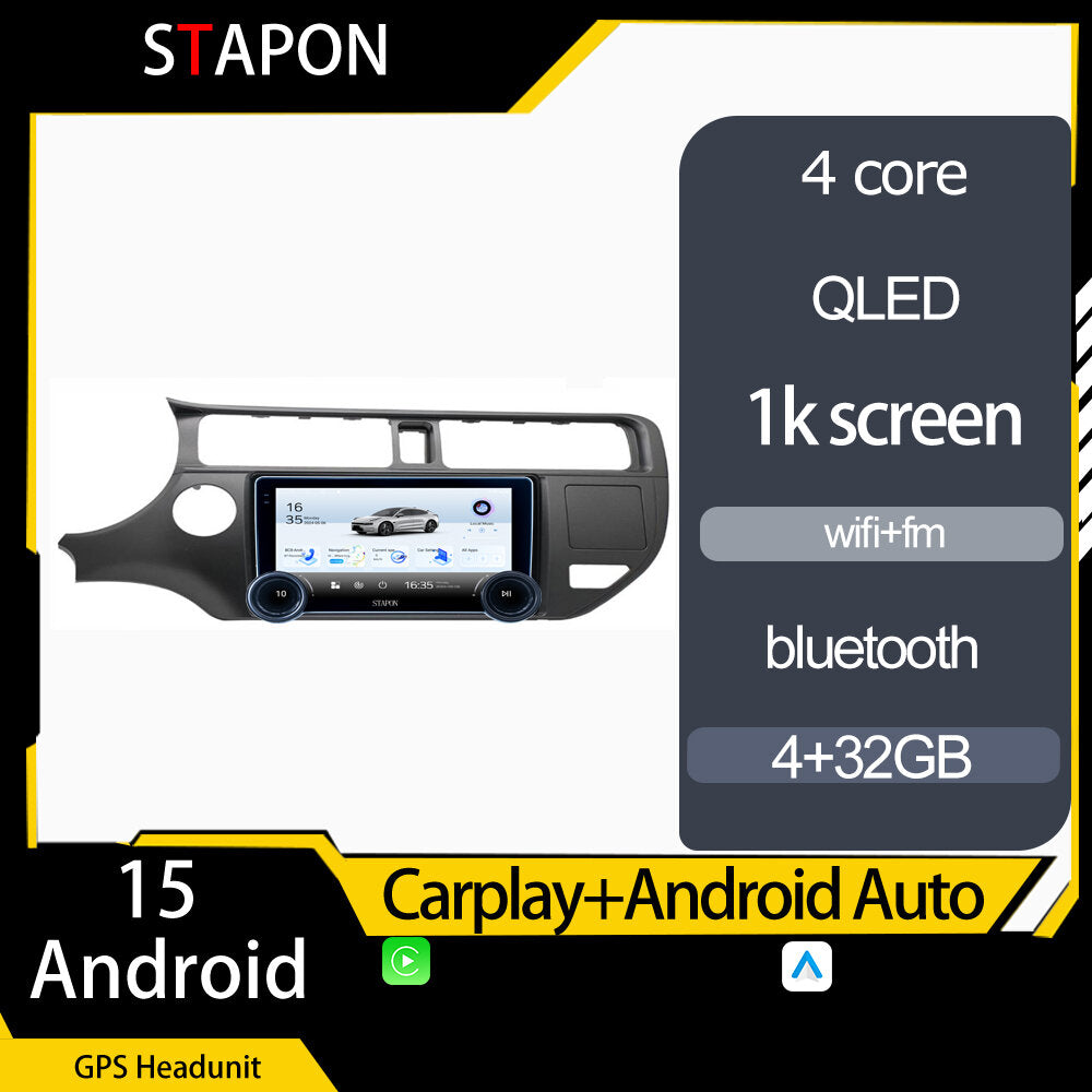 STAPON 10.5inch 4+32GB for rio 2012-2015 android16 carplay android auto 2.5D qled 1k SCREEN quad CORE car android head unit stereo WiFi Bluetooth GPS FM rear view S105