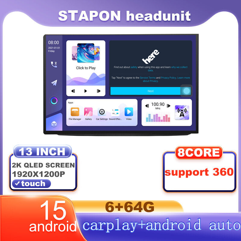 STAPON 13inch 6+64G for mazda bt50 2012-2018 android16 1920x1200p 2k screen carplay android auto OCTA CORE support 360camera car android headunit car android stereo WiFi Bluetooth 5.0 GPS FM rear view S133