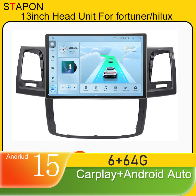 STAPON 13inch 6+64GB for toyota fortuner hilux 2005-2015 android16 2k 1920x1200p screen carplay android auto 2.5D qled SCREEN quad CORE car android headunit car android stereo WiFi Bluetooth 5.0 GPS FM rear view S132