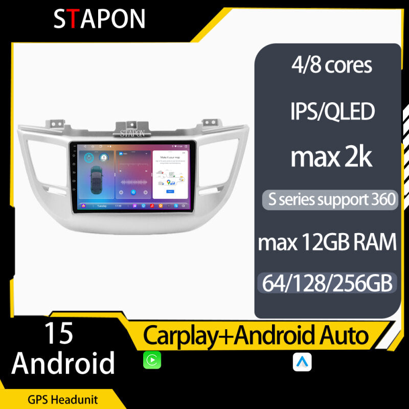 STAPON 9inch for Hyundai Tucson 2016-2018 android16 64 128 256GB QLED IPS carplay android auto OCTA CORE DSP 4G lte 360camera dashcam car stereo navigation HEAD UNIT plug play WiFi Bluetooth GPS rear view