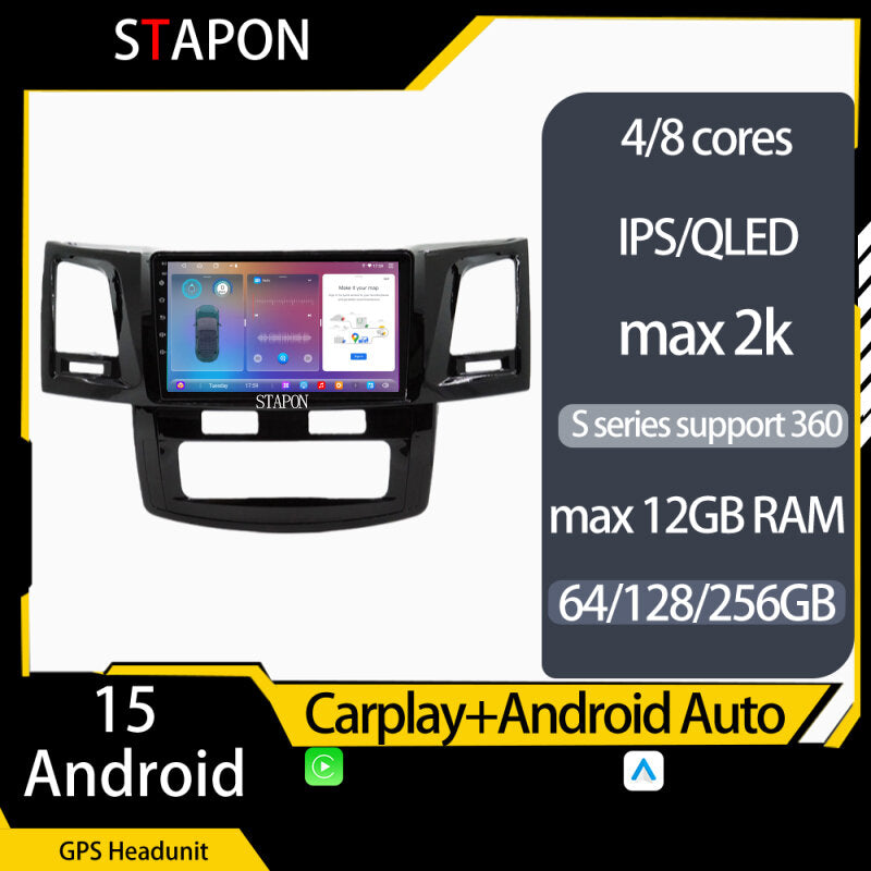 STAPON 9inch for Toyota fortuner HILUX 2009-2015 Android16  64 128 256GB 2K QLED IPS voice command carplay android auto OCTA CORE DSP 4G LTE 360camera DASHCAM car stereo android HEAD UNIT plug play WiFi Bluetooth GPS automatic