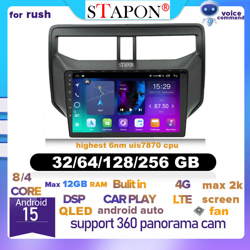 STAPON 9inch for Toyota rush Android16 64 128 256GB 2k QLED IPS voice command carplay android auto OCTA CORE DSP 4G LTE 360camera DASHCAM car android HEAD UNIT plug play stereo WiFi Bluetooth GPS rear view