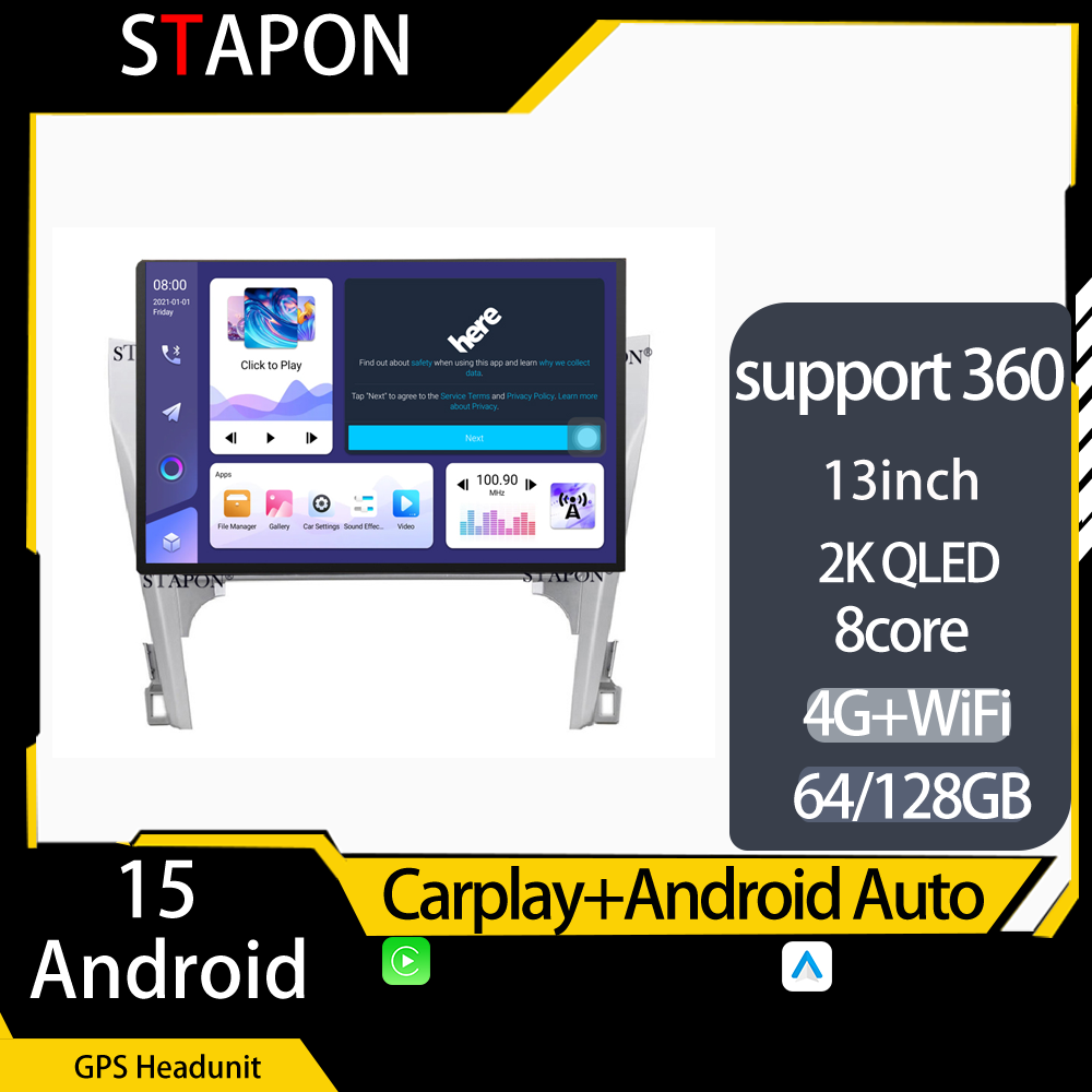 STAPON 13inch 64GB 128GB for toyota camry 2012-2015 android16 1920x1200p 2k screen carplay android auto OCTA CORE support 360camera car android headunit car android stereo WiFi Bluetooth 5.0 GPS FM rear view S133