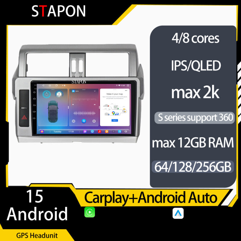 STAPON 10inch for Toyota land cruiser prado 2013-2017 android16 64 128 256GB QLED IPS voice command carplay android auto OCTA CORE DSP 4G 360camera dashcam car stereo android HEAD UNIT plug play WiFi Bluetooth GPS