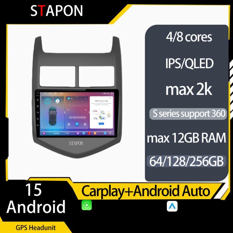 STAPON 9inch for Chevrolet sonic 2011-2014 android16 64 128 256GB QLED IPS voice command OCTA CORE DSP carplay android auto 4G LTE 360camera car stereo android HEADUNIT plug play WiFi Bluetooth GPS