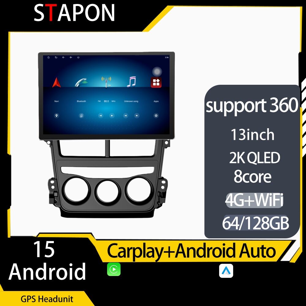 STAPON 13inch 64GB 128GB for vios yaris manual 2019-2025 android16 1920x1200p 2k screen carplay android auto OCTA CORE support 360camera car android headunit car android stereo WiFi Bluetooth 5.0 GPS FM rear view S133