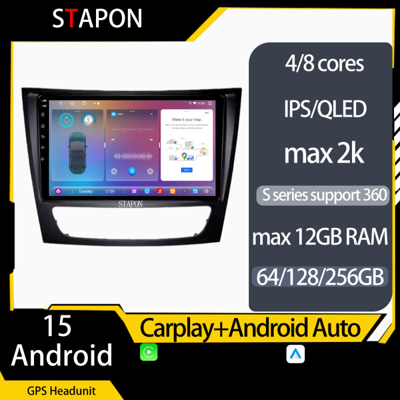 STAPON 9inch for Mercedes Benz e class w211 w219 2005-2009 android16 64 128 256GB QLED IPS voice command carplay android auto OCTA CORE DSP 4G lte 360camera dashcam car stereo HEAD UNIT plug play WiFi Bluetooth GPS FM AM