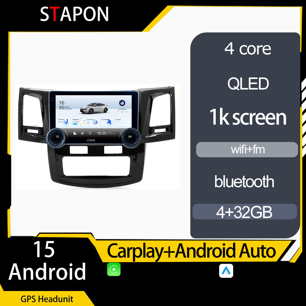 STAPON 10.5inch 4+32GB for toyota fortuner 2005-2015a android16 carplay android auto 2.5D qled 1k SCREEN quad CORE car android head unit stereo WiFi Bluetooth GPS FM rear view S105