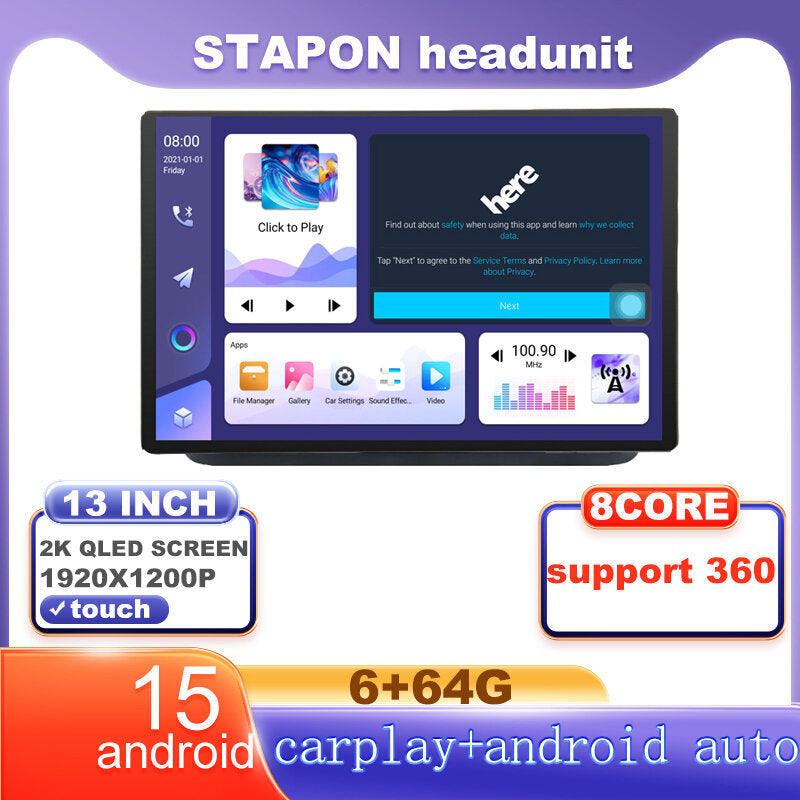 STAPON 13inch 6+64G for honda city 2021-2024 android16 1920x1200p 2k screen carplay android auto OCTA CORE support 360camera car android headunit car android stereo WiFi Bluetooth 5.0 GPS FM rear view S133