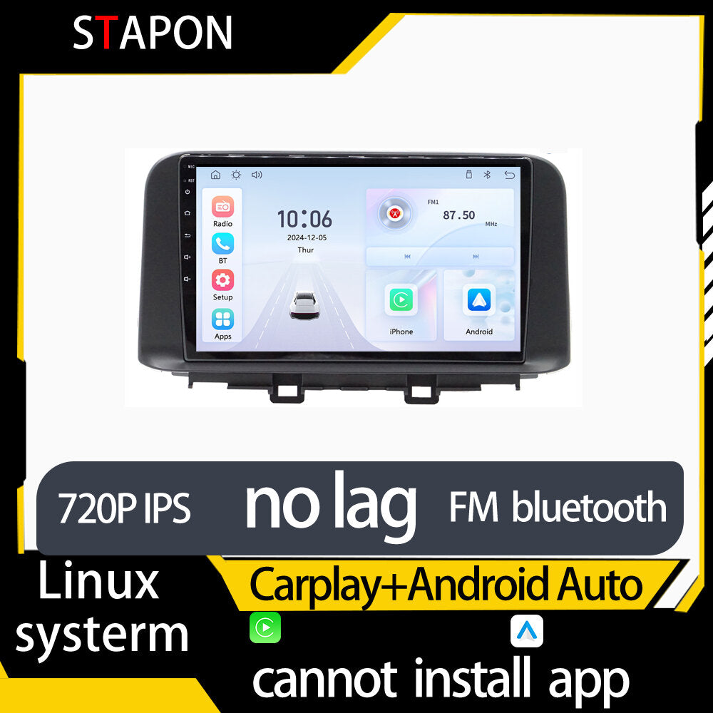 STAPON 10inch for hyundai kona linux mp5 with carplay android auto fm 1280x720p ips screen mirror link touch screen steering control L5