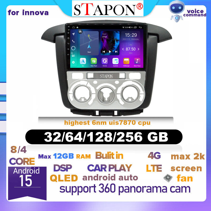 STAPON 9inch FOR Toyota innova 2012-2015 android16 64 128 256GB 2k QLED IPS voice command carplay android auto OCTA CORE DSP 4G LTE 360camera dashcam Manual air conditioner car stereo android HEAD UNIT plug play WiFi GPS FM AM