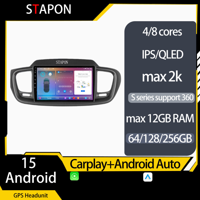STAPON 9inch for kia sorento 2016-2020 android16 64 128 256GB 2k QLED IPS carplay android auto OCTA CORE DSP 4G LTE  360camera car stereo android HEAD UNIT plug play WiFiGPS FM AM