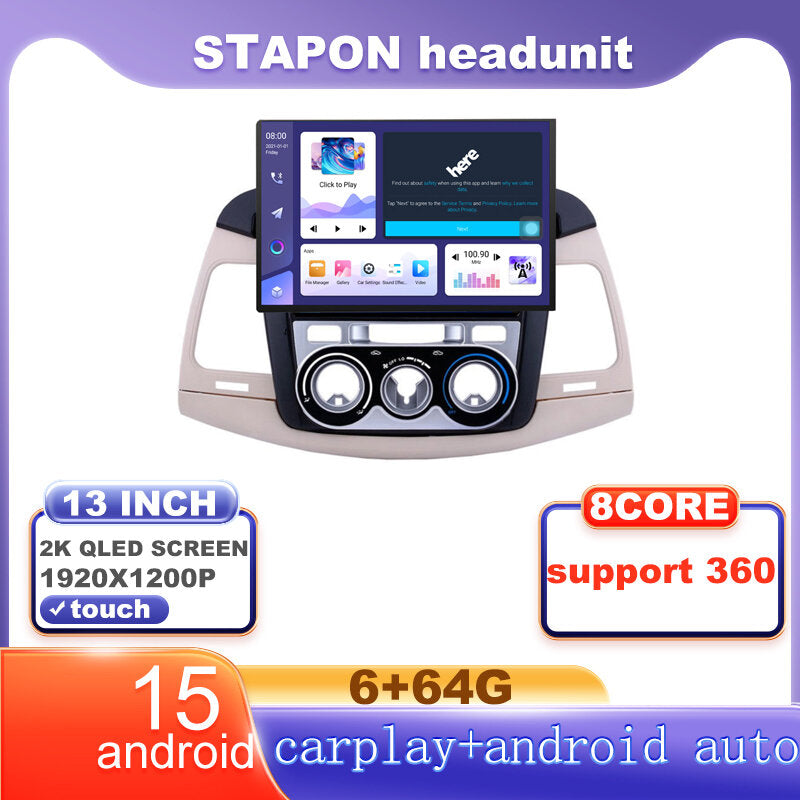 STAPON 13inch 6+64G for toyota innova 2005-2011m android16 1920x1200p 2k screen carplay android auto OCTA CORE support 360camera car android headunit car android stereo WiFi Bluetooth 5.0 GPS FM rear view S133