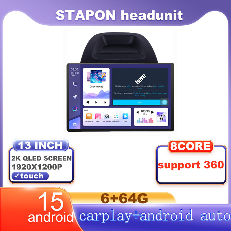 STAPON 13inch 6+64G for ford ecosport 2018-2021 android16 1920x1200p 2k screen carplay android auto OCTA CORE support 360camera car android headunit car android stereo WiFi Bluetooth 5.0 GPS FM rear view S133