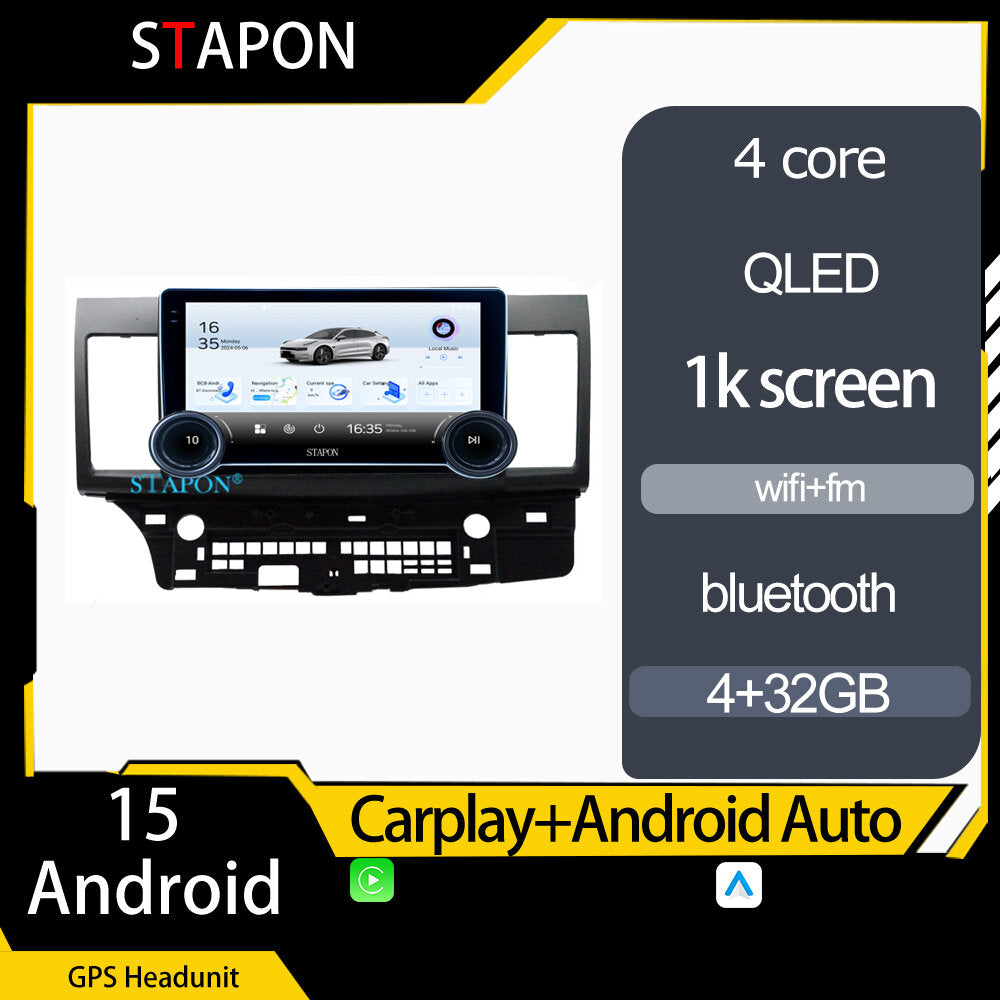 STAPON 10.5inch 4+32GB for mitsubishi lancer android16 carplay android auto 2.5D qled 1k SCREEN quad CORE car android head unit stereo WiFi Bluetooth GPS FM rear view S105