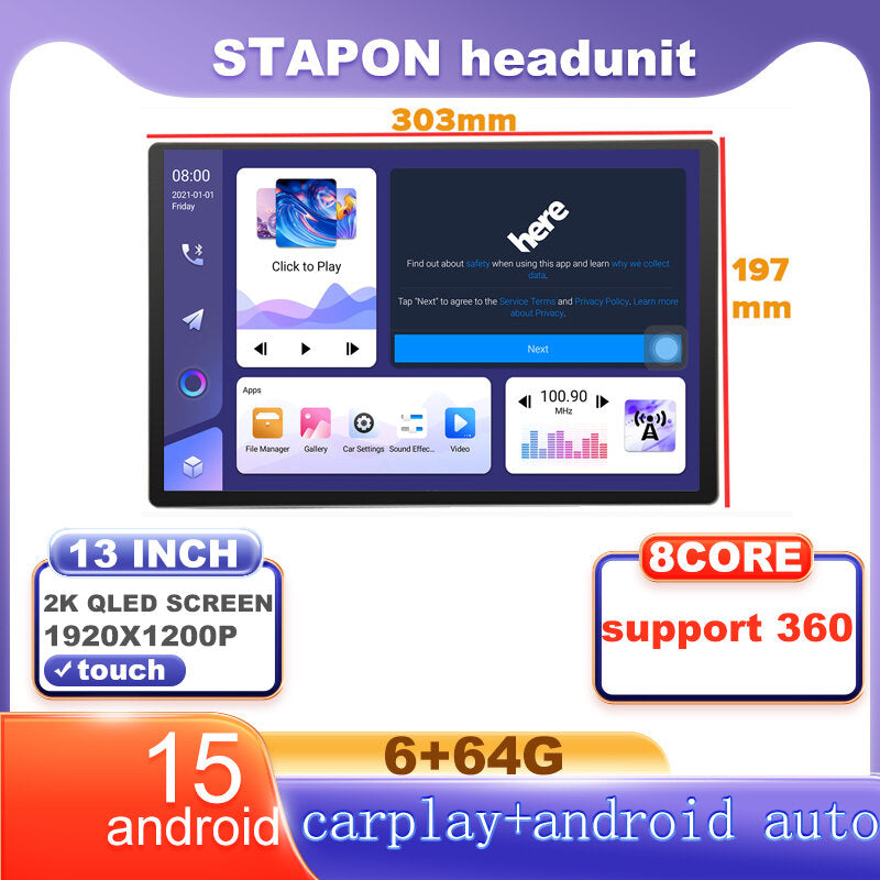 STAPON 13inch 6+64G for mg zs android16 1920x1200p 2k screen carplay android auto OCTA CORE support 360camera car android headunit car android stereo WiFi Bluetooth 5.0 GPS FM rear view S133