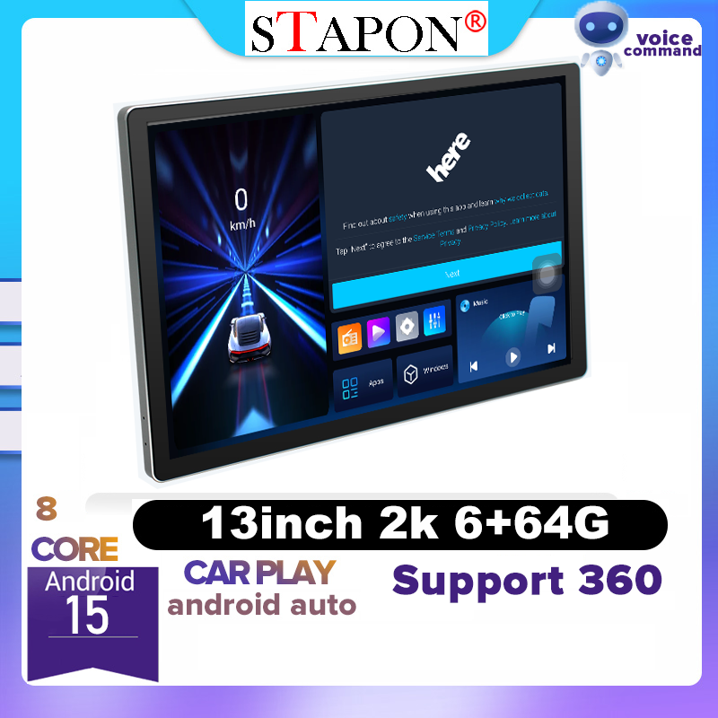 STAPON 13inch 6+64G android16 1920x1200p 2k screen carplay android auto OCTA CORE support 360camera car android headunit car android stereo WiFi Bluetooth 5.0 GPS FM rear view S13