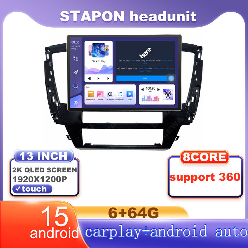 STAPON 13inch 6+64G for mitsubishi montero 2020-2023 android16 1920x1200p 2k screen carplay android auto OCTA CORE support 360camera car android headunit car android stereo WiFi Bluetooth 5.0 GPS FM rear view S133