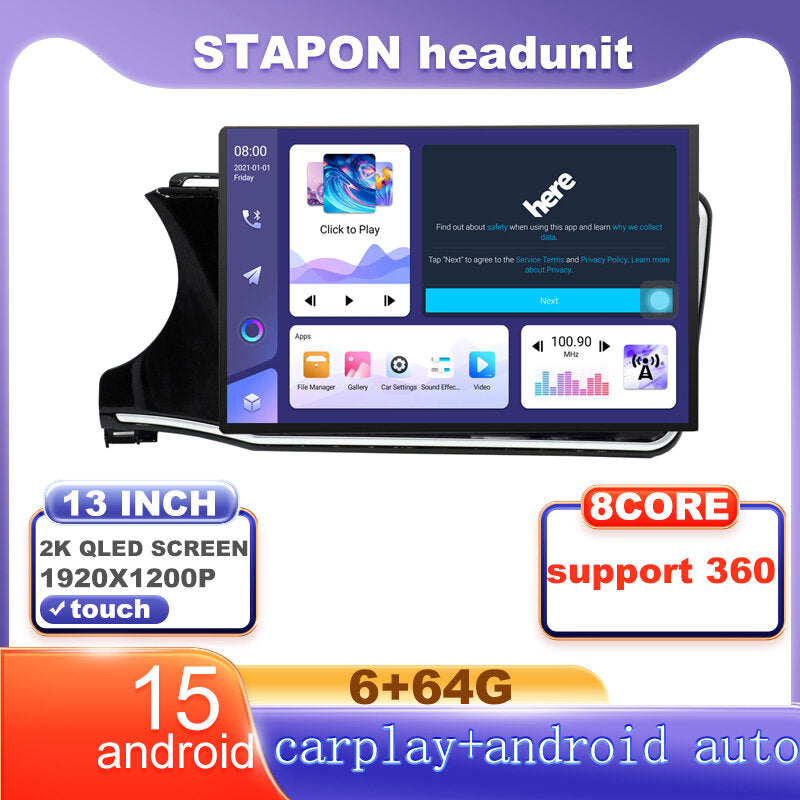 STAPON 13inch 6+64G for honda city 2014-2019 android16 1920x1200p 2k screen carplay android auto OCTA CORE support 360camera car android headunit car android stereo WiFi Bluetooth 5.0 GPS FM rear view S133