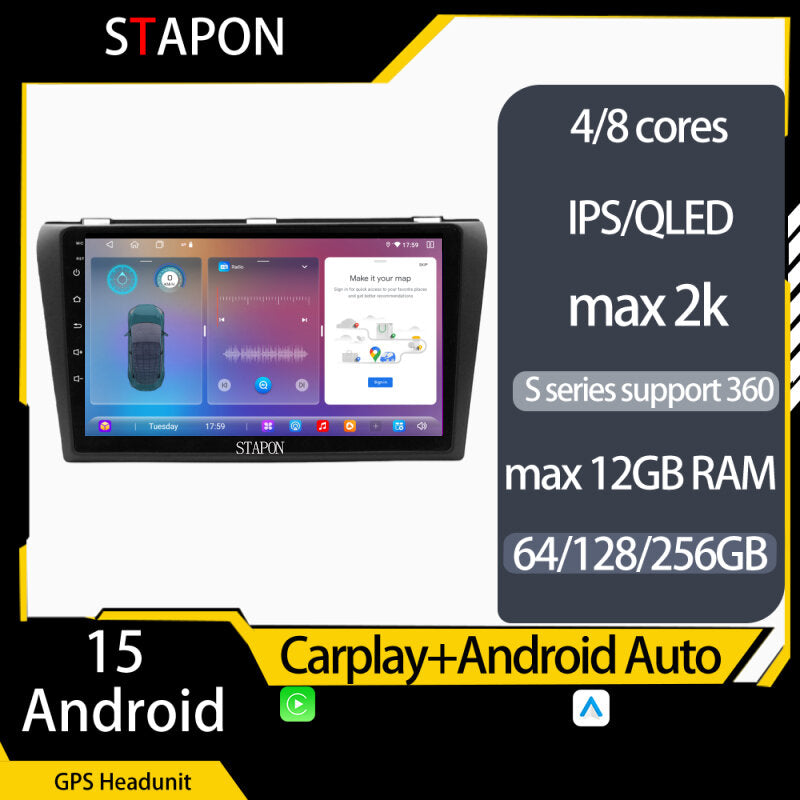 STAPON 9inch for mazda3 2006-2012 android16 64 128 256GB 2k QLED IPS voice command carplay android auto OCTA CORE DSP 4G LTE 360camera DASHCAM car stereo android HEAD UNIT plug play  with WiFi Bluetooth GPS