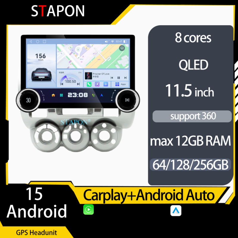 STAPON 11.5inch 64GB 128GB for HONDA JAZZ android16 1920x1200p 2k screen carplay android auto 8CORE support 360camera car android headunit stereo 4g WiFi Bluetooth 5.0 GPS am FM rear view S115