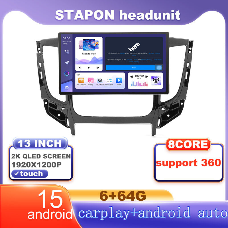 STAPON 13inch 6+64G for mitsubishi montero 2016-2019 android16 1920x1200p 2k screen carplay android auto OCTA CORE support 360camera car android headunit car android stereo WiFi Bluetooth 5.0 GPS FM rear view S133