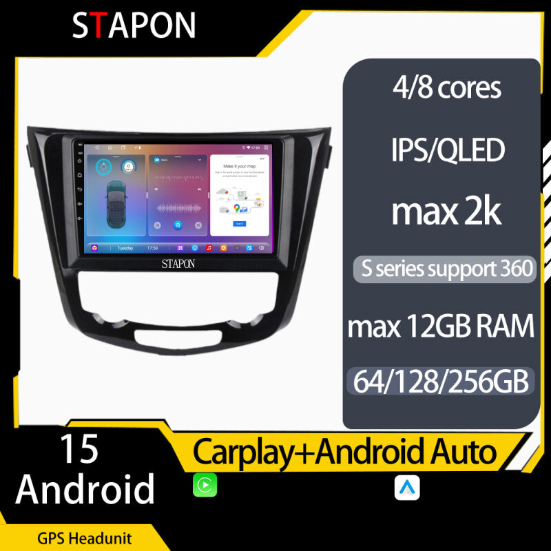 STAPON 10inch FOR nissan xtrail 2013-2017 android16 64 128 256GB QLED IPS voice command OCTA CORE DSP 4G LTE carplay android auto 360camera dashcam car android HEAD UNIT plug play stereo navigation WiFi Bluetooth GPS