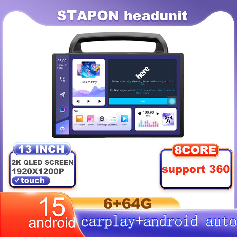 STAPON 13inch 6+64G for kia carnival 2006-2013 android16 1920x1200p 2k screen carplay android auto OCTA CORE support 360camera car android headunit car android stereo WiFi Bluetooth 5.0 GPS FM rear view S133