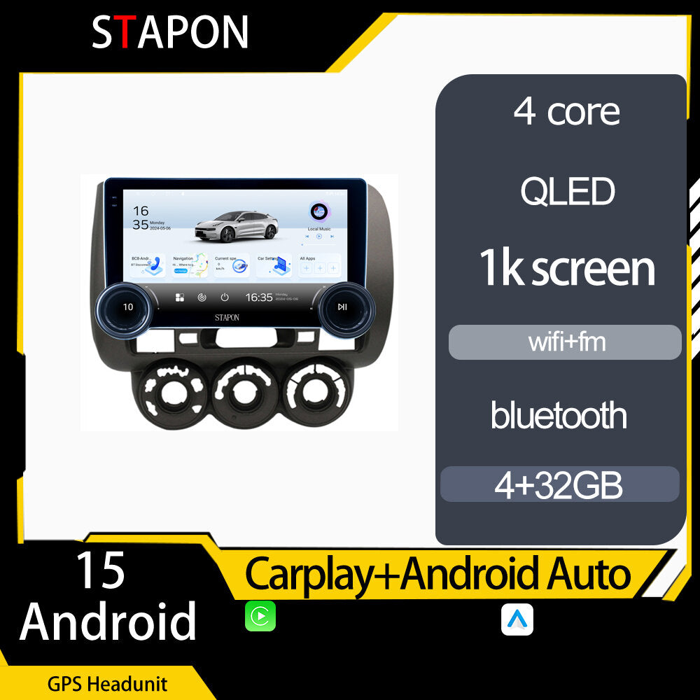 STAPON 10.5inch 4+32GB for honda jazz 2004-2007 android16 carplay android auto 2.5D qled 1k SCREEN quad CORE car android head unit stereo WiFi Bluetooth GPS FM rear view S105